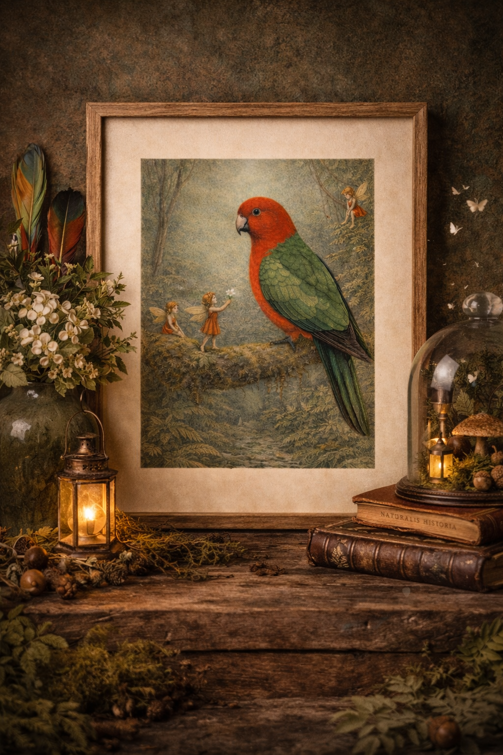 King Parrot Art Print | Australian Bird Digital Download | Fairy Rainforest Wall Art | Vintage Naturalist Illustration Print