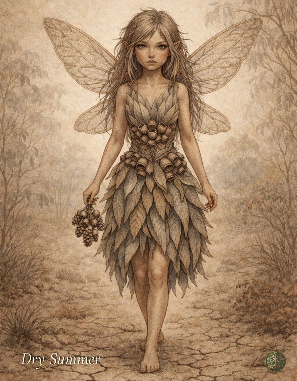 Dry Summer Fairy Art Print | Australian Summer Digital Download | Botanical Fae Wall Art | Vintage Naturalist Illustration Print