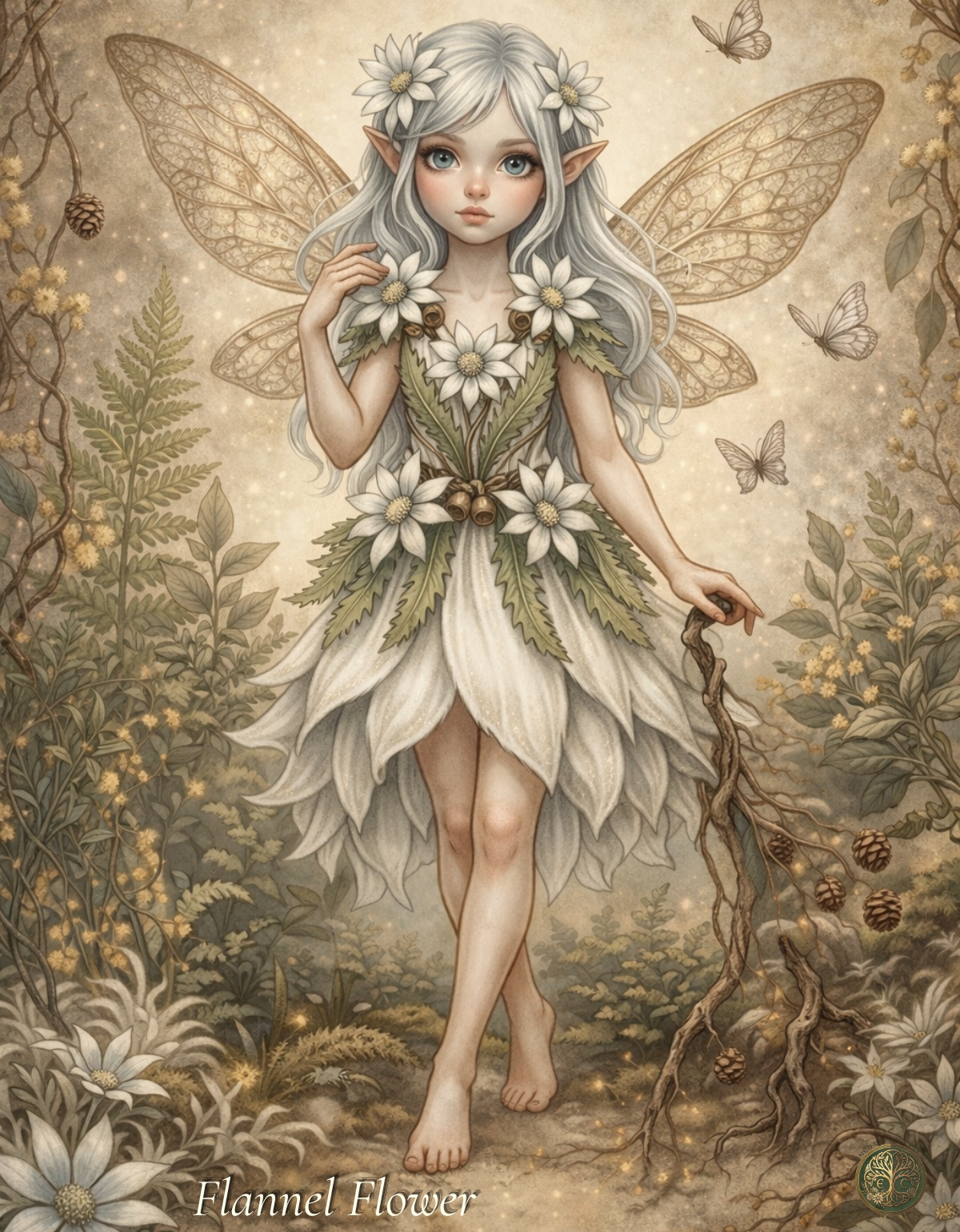 Flannel Flower Fairy Art Print | Australian Native Flower Digital Download | Botanical Fae Wall Art | Floral Illustration Print
