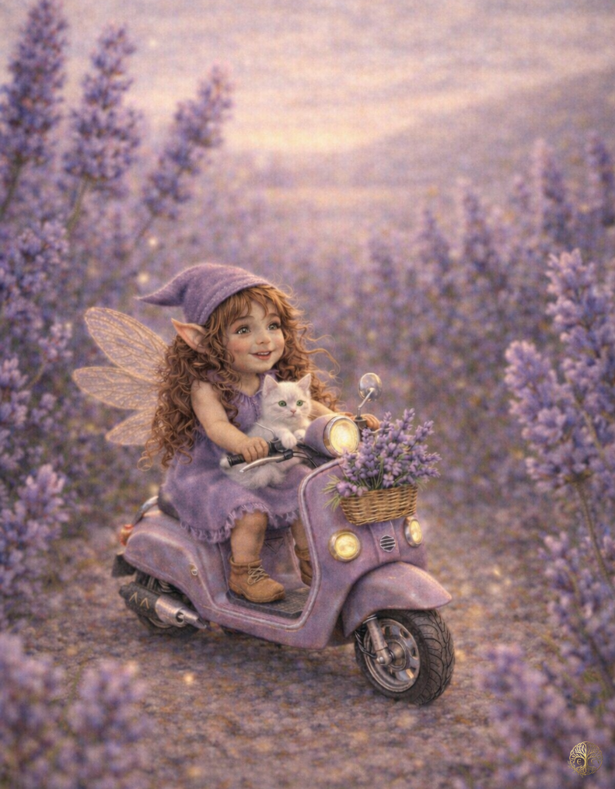 Tiny Travels – Lavender Scooter Fairy Art Print | Enchanted Celtic Digital Download