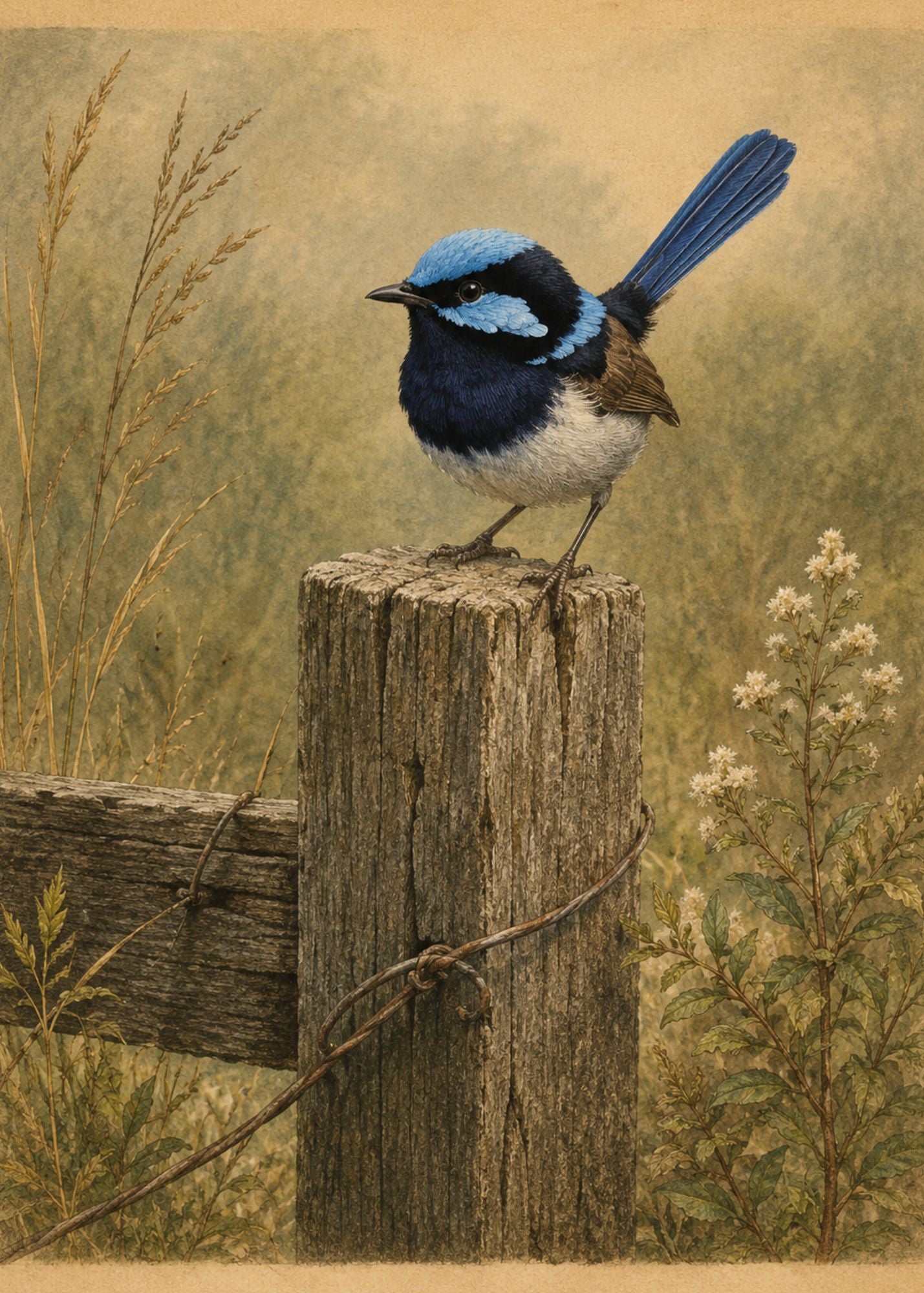 Blue Wren | Fairymount Vintage Bird Collection | Field Guide Digital Art Print