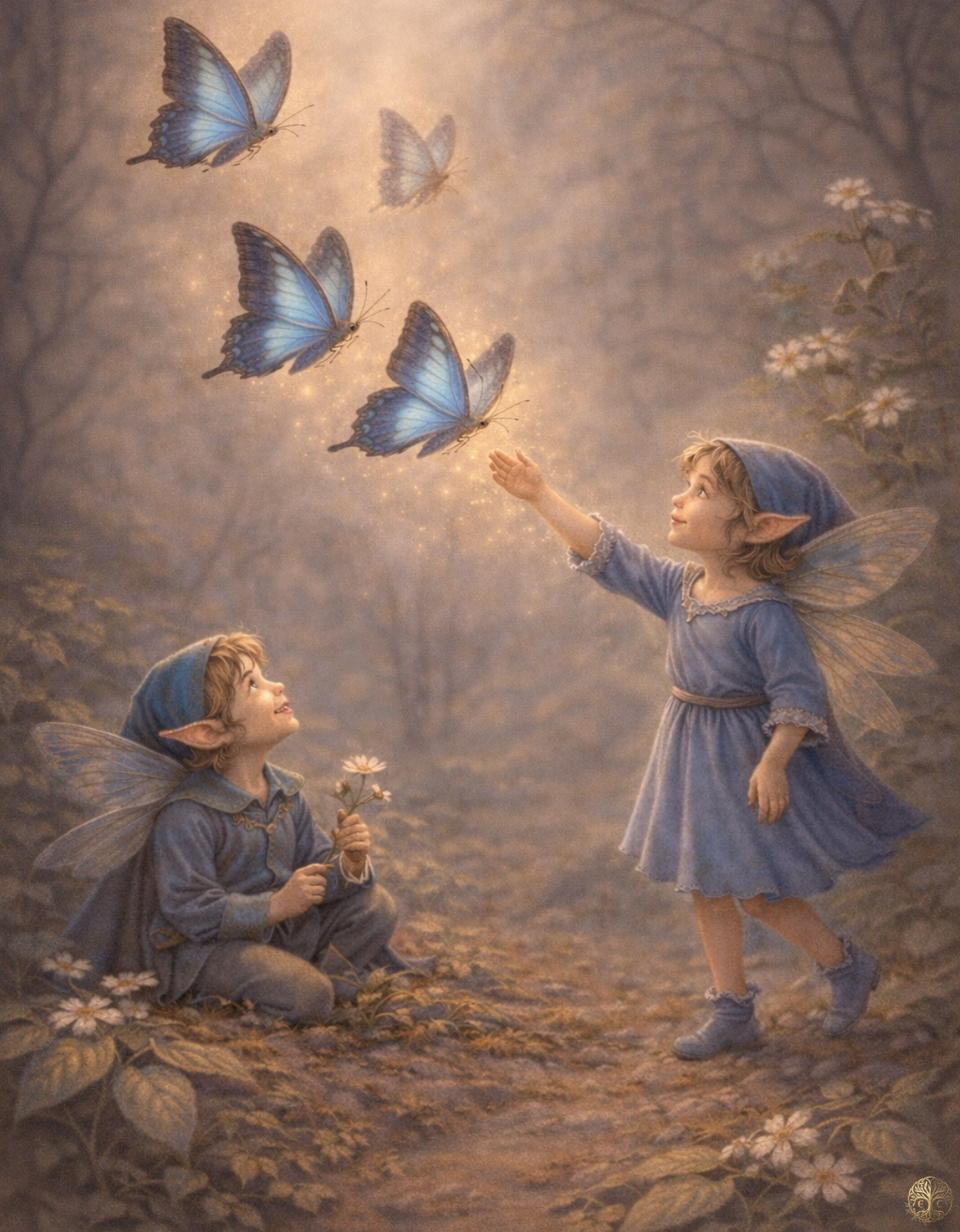 Blue Butterfly Fairy Art Print | Australian Butterfly Digital Download | Forest Fairy Wall Art | Vintage Naturalist Illustration Print