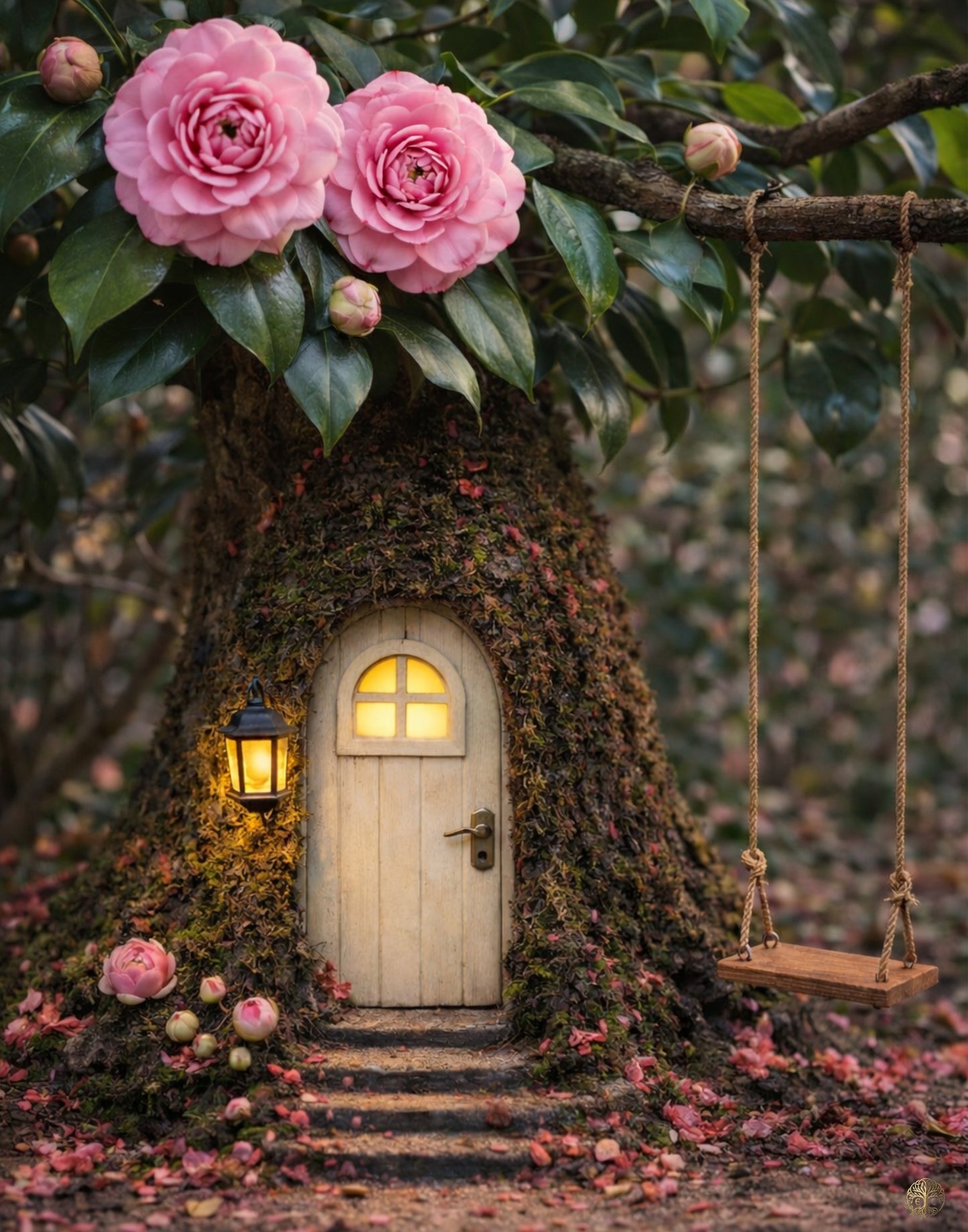 Camellia Fairy Door | Fairymount Fae Digital Art Print | Flower fairy printable