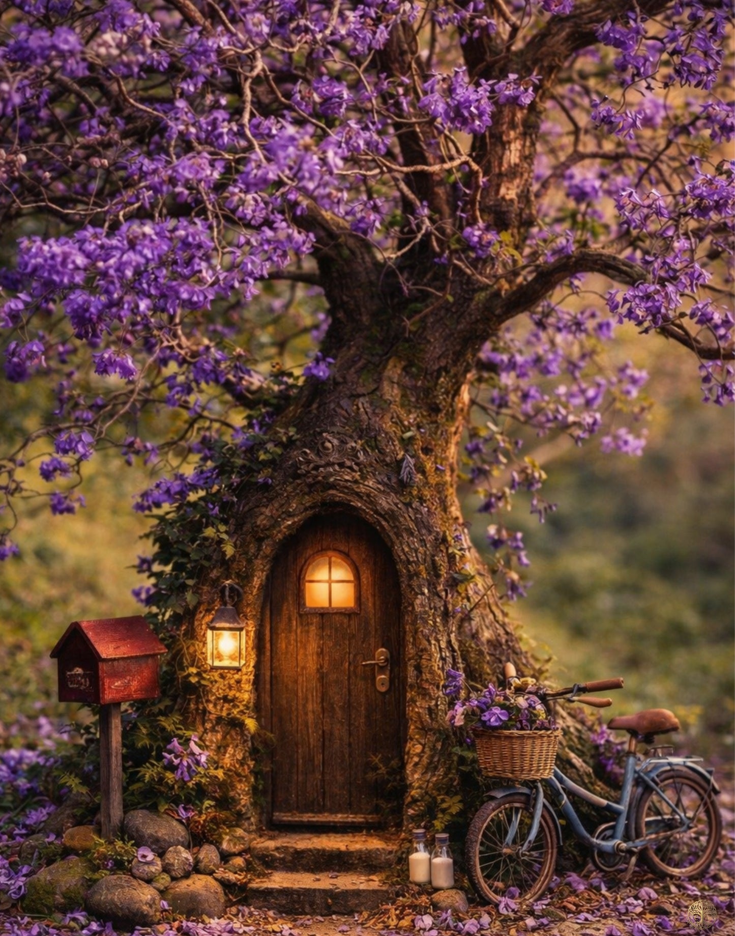 Jacaranda Fairy Door | Fairymount Fae Digital Art Print | Tree Illustration