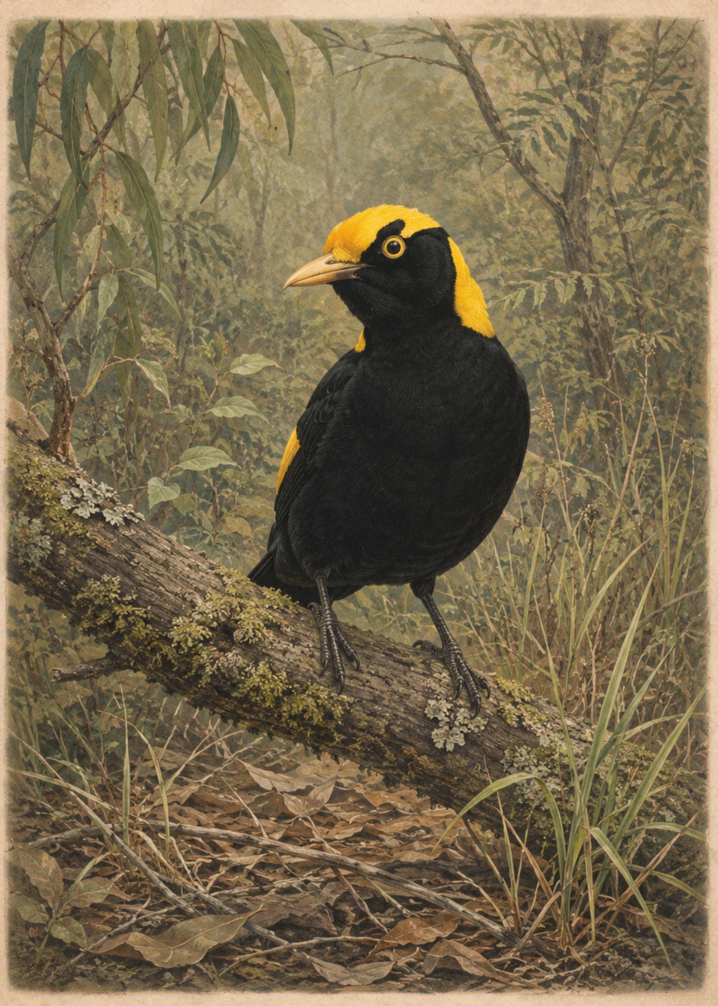 Regent Bowerbird | Fairymount Vintage Bird Collection | Field Guide Digital Art Print