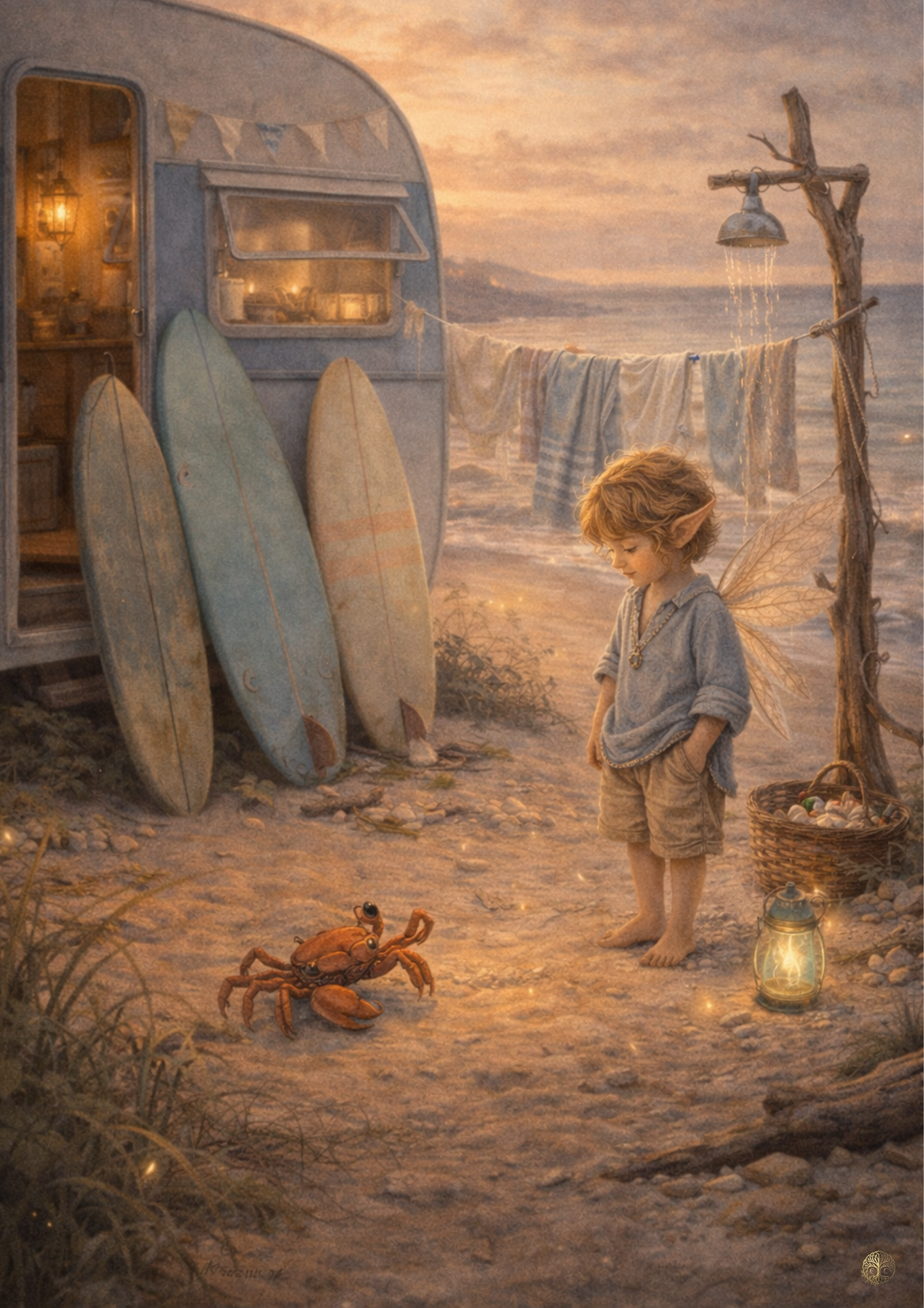 Beach Life Fairy Art Print | Coastal Fairy Caravan Digital Download | Beach Wall Art | Whimsical Illustration Print