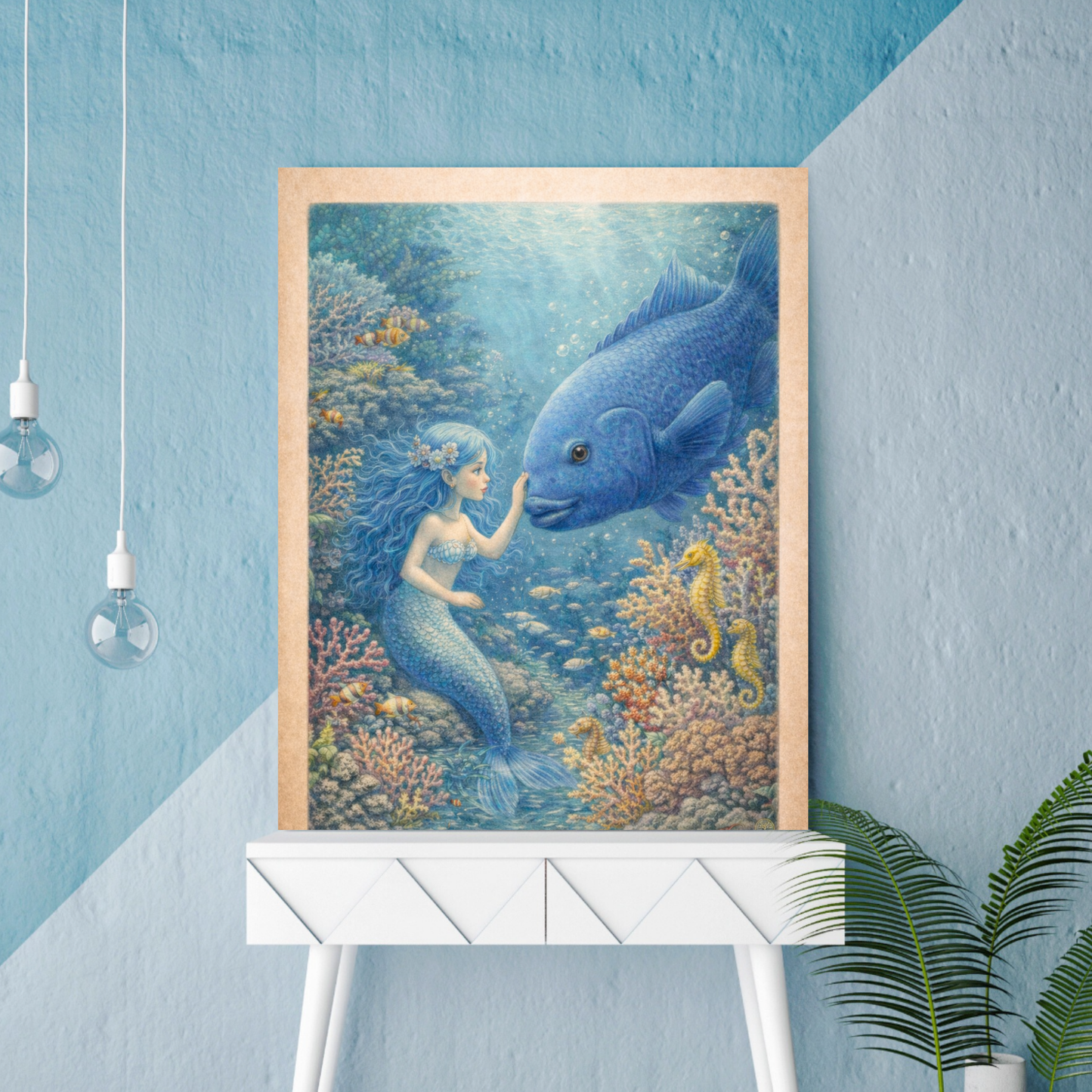 Blue Groper Mermaid Art Print | Great Barrier Reef Digital Download | Underwater Mermaid Wall Art | Watercolour Illustration Print
