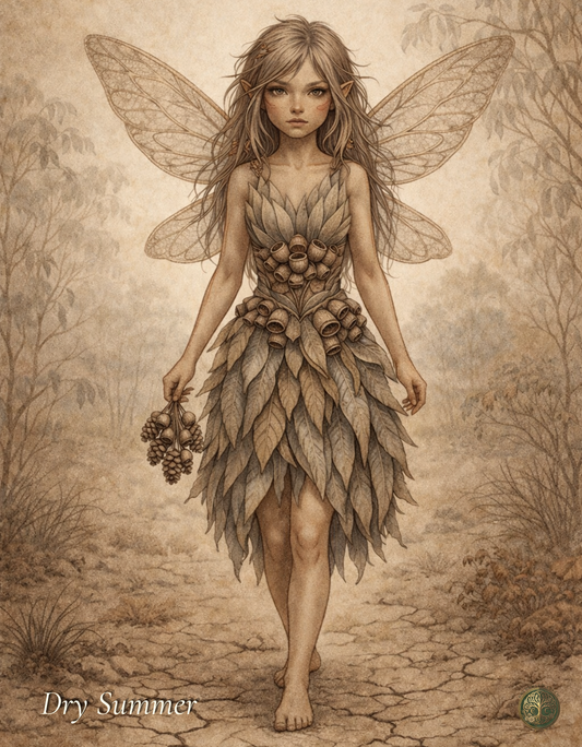 Dry Summer Fairy Art Print | Australian Summer Digital Download | Botanical Fae Wall Art | Vintage Naturalist Illustration Print