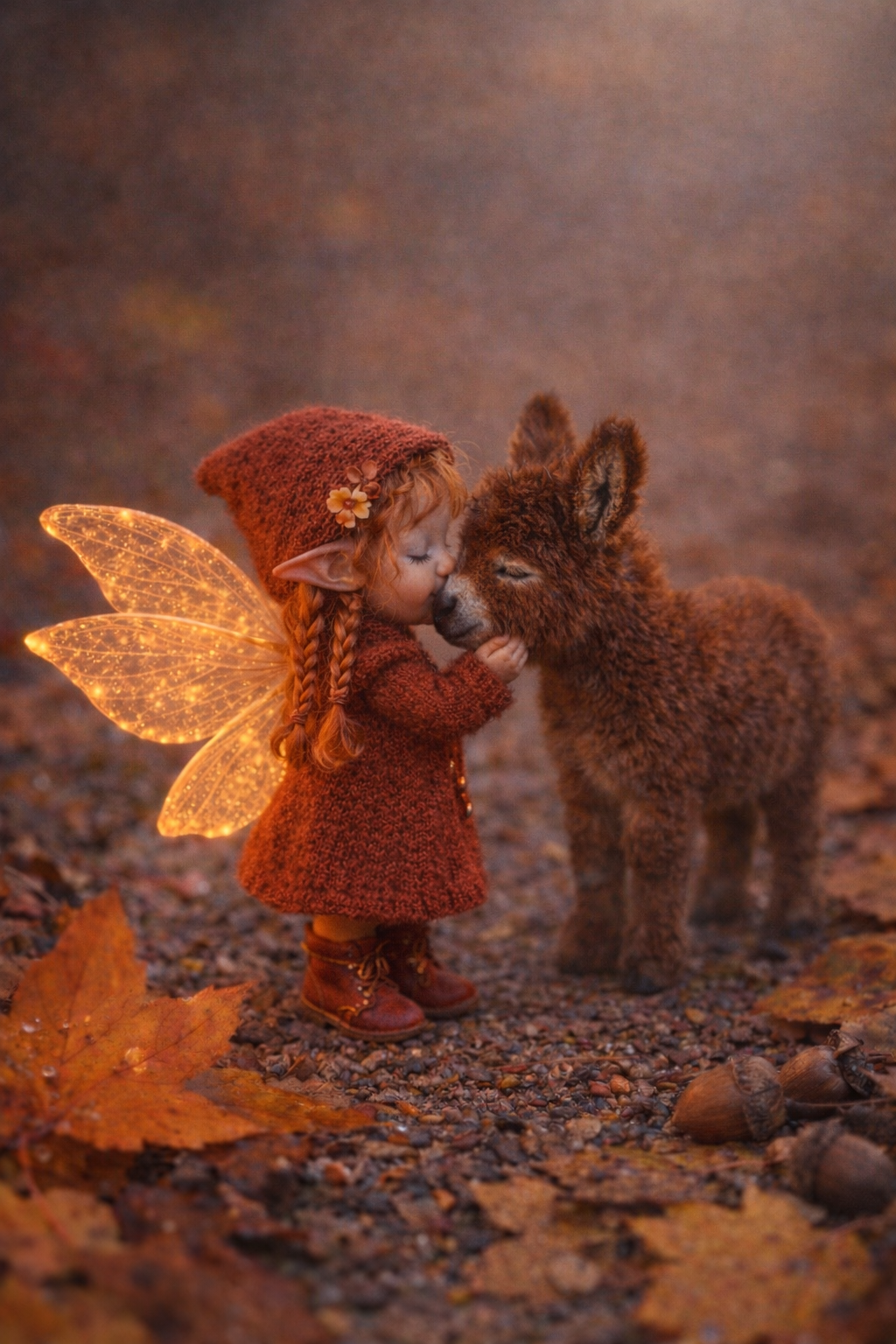 Autumn Kiss Fairy Art Print | Chestnut Donkey Digital Download | Whimsical Fairy Wall Art | Fairymount Tiny Companions