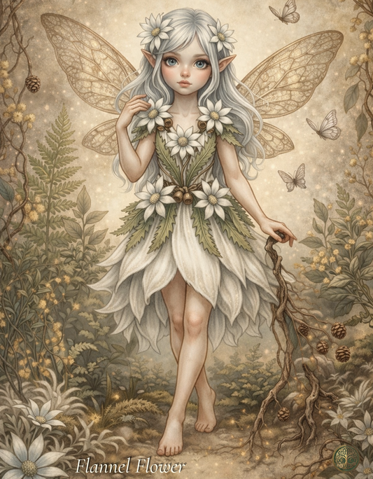 Flannel Flower Fairy Art Print | Australian Native Flower Digital Download | Botanical Fae Wall Art | Floral Illustration Print