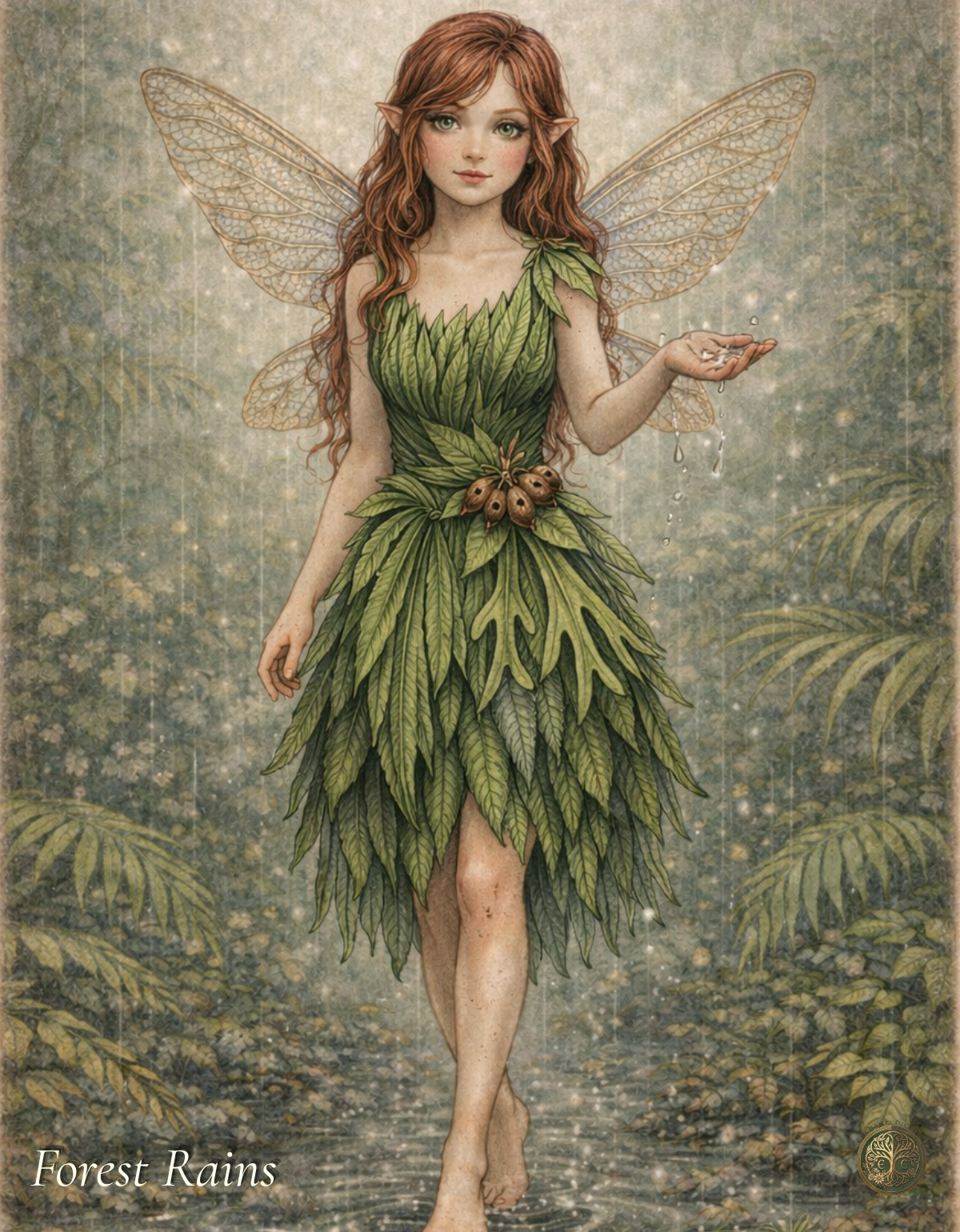 Forest Rains Fairy Art Print | Australian Rainforest Digital Download | Botanical Fae Wall Art | Vintage Floral Illustration Print