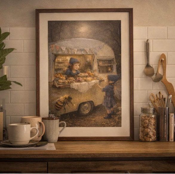 Sweet Treats Fairy Art Print | Fairy Bakery Caravan Digital Download | Whimsical Kitchen Wall Art | Fairy Illustration Print