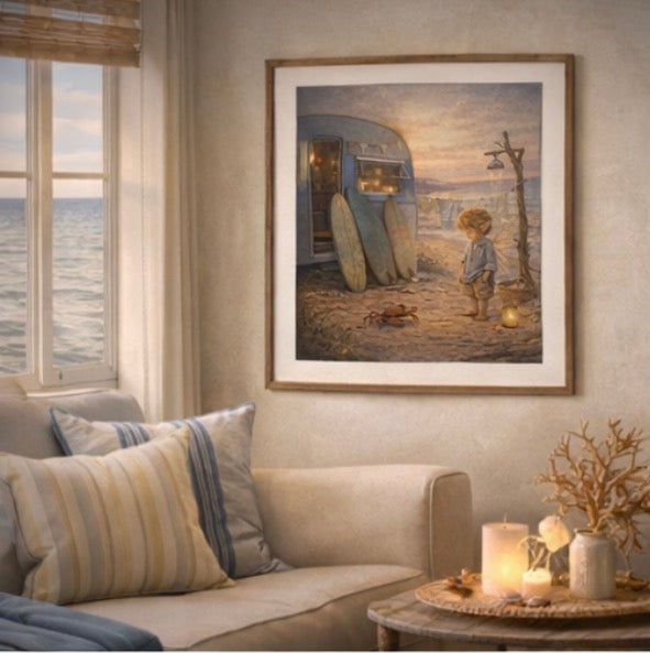 Beach Life Fairy Art Print | Coastal Fairy Caravan Digital Download | Beach Wall Art | Whimsical Illustration Print