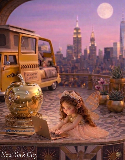 Elf Life New York Art Print | NYC Rooftop Fairy Digital Download | Van Life Elf Wall Art | Whimsical City Travel Illustration