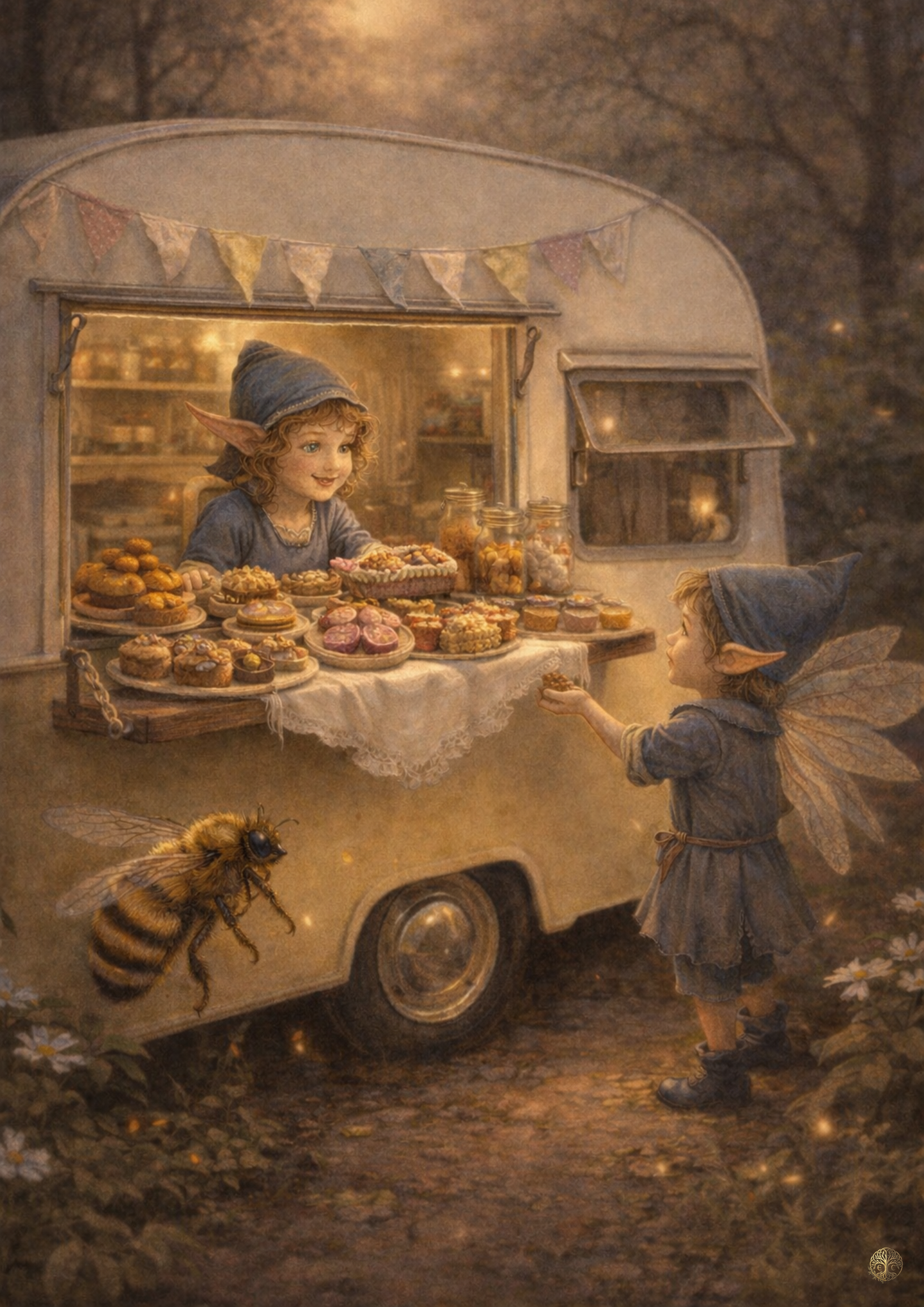 Sweet Treats Fairy Art Print | Fairy Bakery Caravan Digital Download | Whimsical Kitchen Wall Art | Fairy Illustration Print