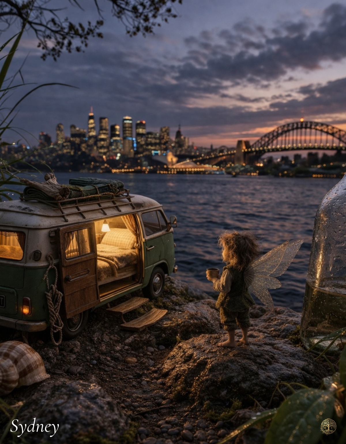 Elf Life Sydney Art Print | Sydney Harbour Fairy Digital Download | Van Life Elf Wall Art | Whimsical Travel Illustration Print