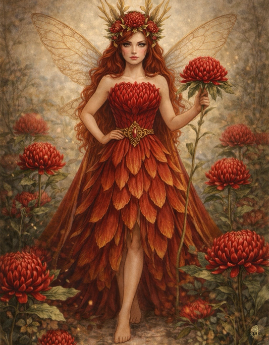 Waratah Queen Fairy Art Print | Australian Waratah Digital Download | Botanical Fae Wall Art | Vintage Floral Illustration Print