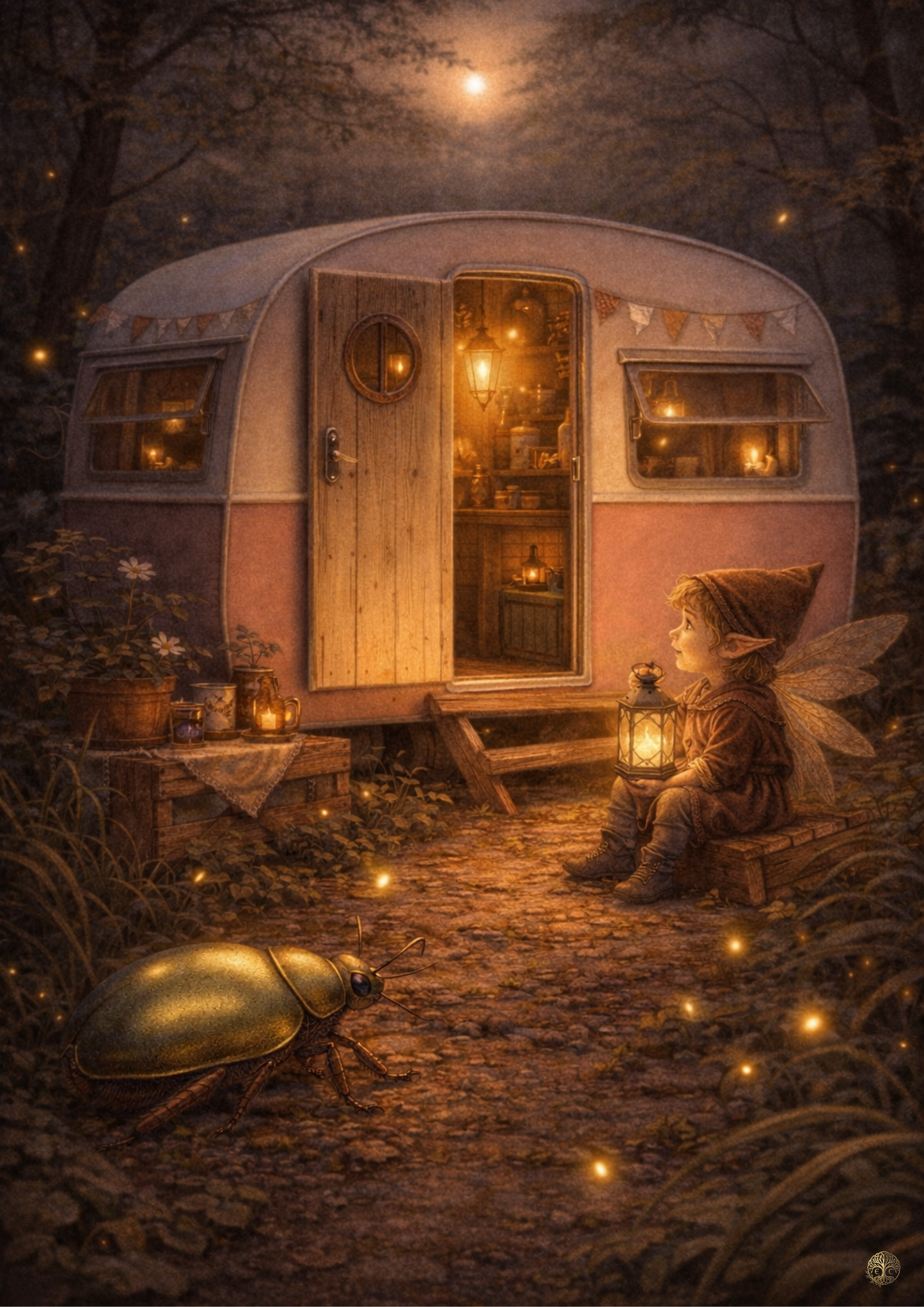 Warm Glow Fairy Art Print | Firefly Forest Caravan Digital Download | Cosy Fairy Wall Art | Whimsical Illustration Print