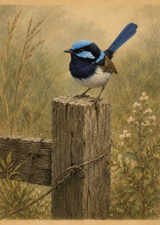 Blue Wren | Fairymount Vintage Bird Collection | Field Guide Digital Art Print