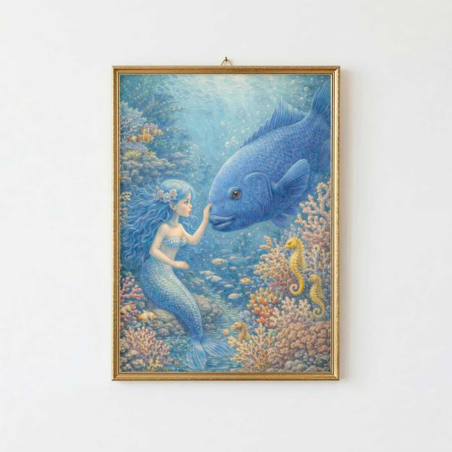 Blue Groper Mermaid Art Print | Great Barrier Reef Digital Download | Underwater Mermaid Wall Art | Watercolour Illustration Print