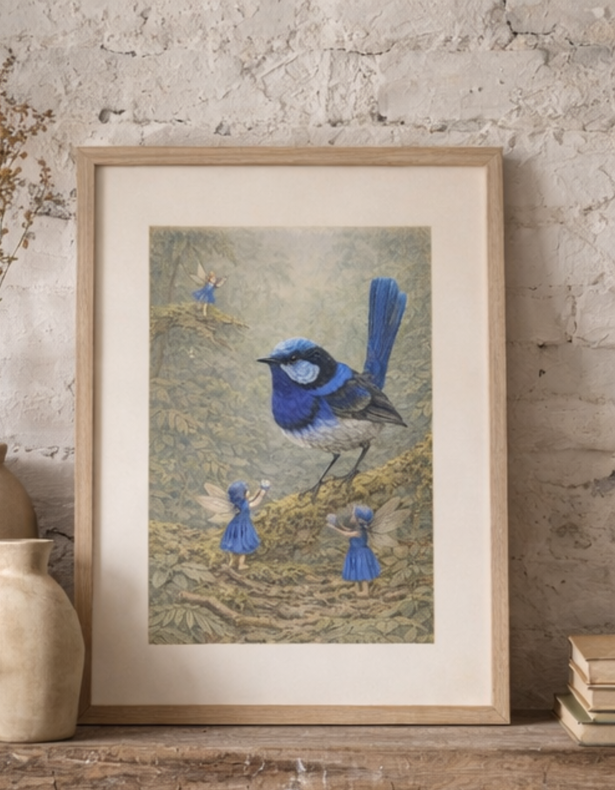 Superb Fairy Wren Art Print | Blue Wren Digital Download | Fairy Woodland Wall Art | Vintage Naturalist Illustration Print