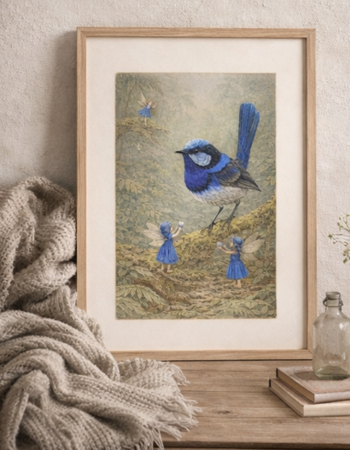 Superb Fairy Wren Art Print | Blue Wren Digital Download | Fairy Woodland Wall Art | Vintage Naturalist Illustration Print