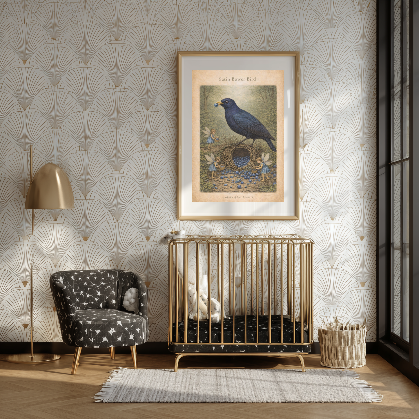 Satin Bowerbird Art Print | Australian Bird Digital Download | Fairy Wall Art | Vintage Naturalist Illustration Print