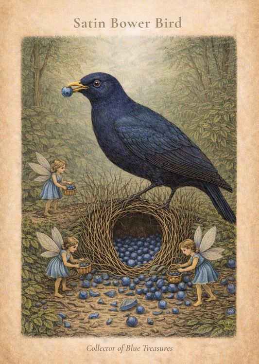 Satin Bowerbird Art Print | Australian Bird Digital Download | Fairy Wall Art | Vintage Naturalist Illustration Print