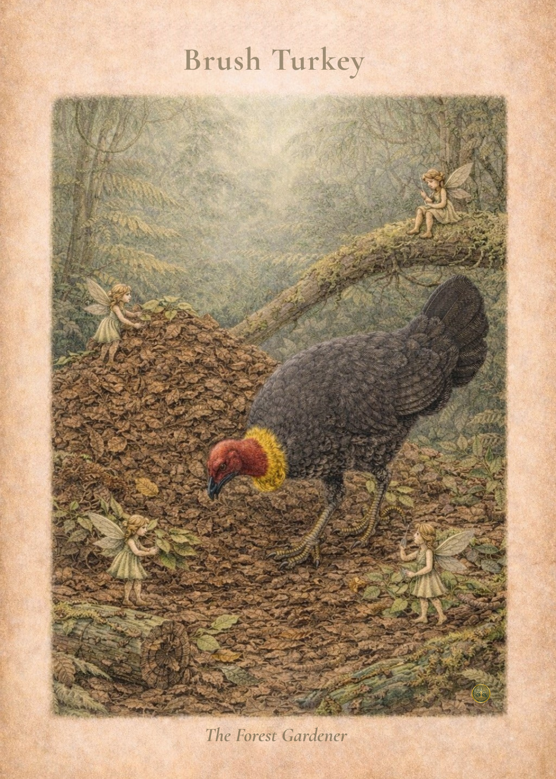 Australian Brush Turkey Art Print | Rainforest Bird Digital Download | Fairy Wall Art | Vintage Naturalist Illustration Print