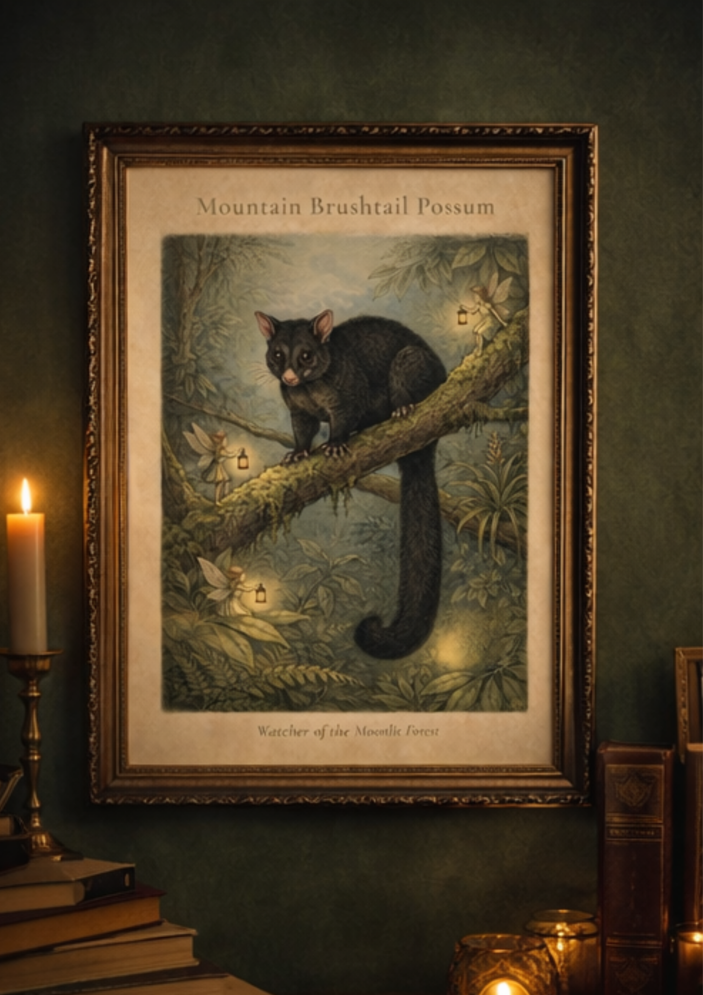 Mountain Brushtail Possum Art Print | Australian Wildlife Digital Download | Fairy Wall Art | Vintage Naturalist Illustration