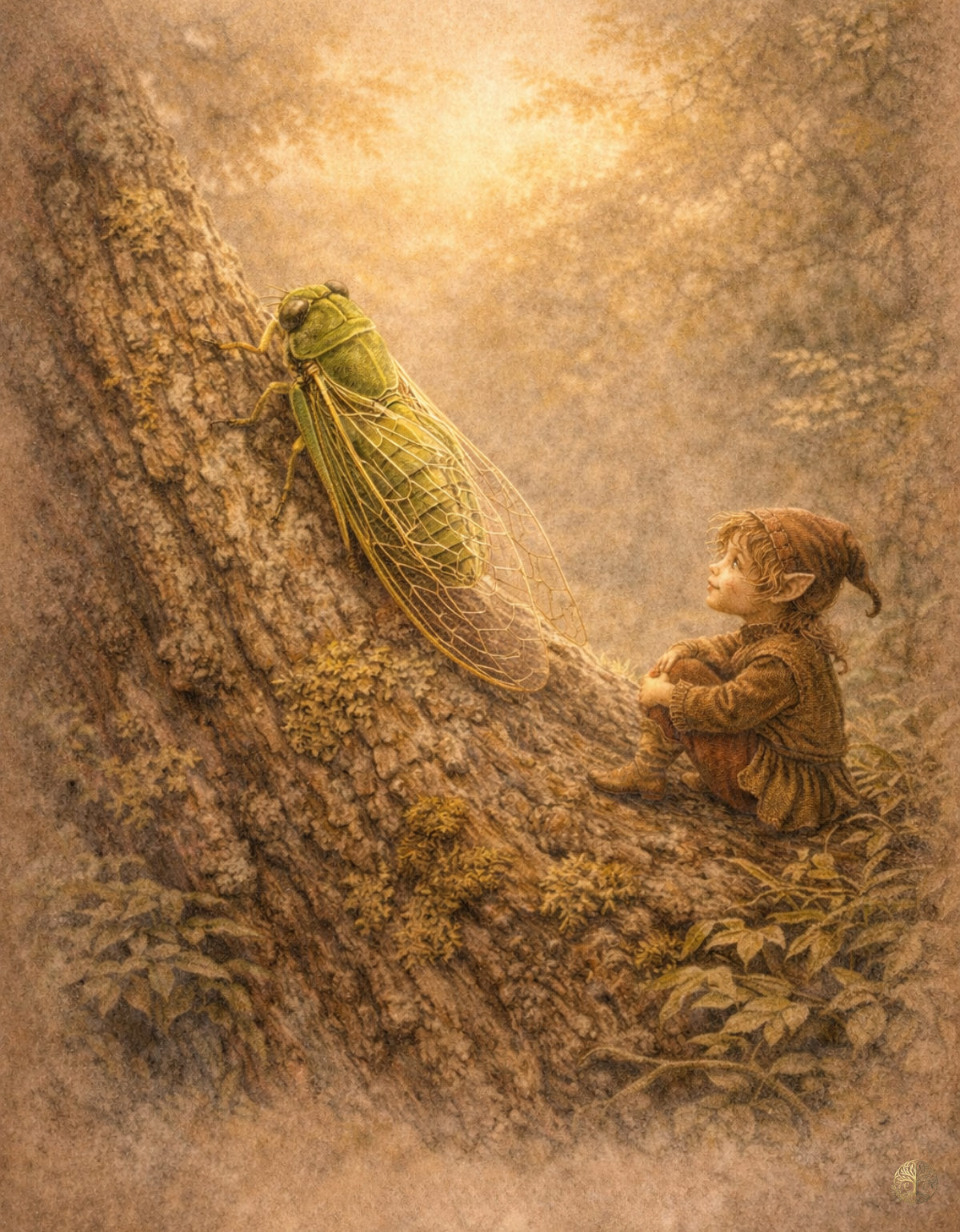 Greengrocer Cicada Art Print | Australian Insect Digital Download | Woodland Elf Wall Art | Vintage Naturalist Illustration Print