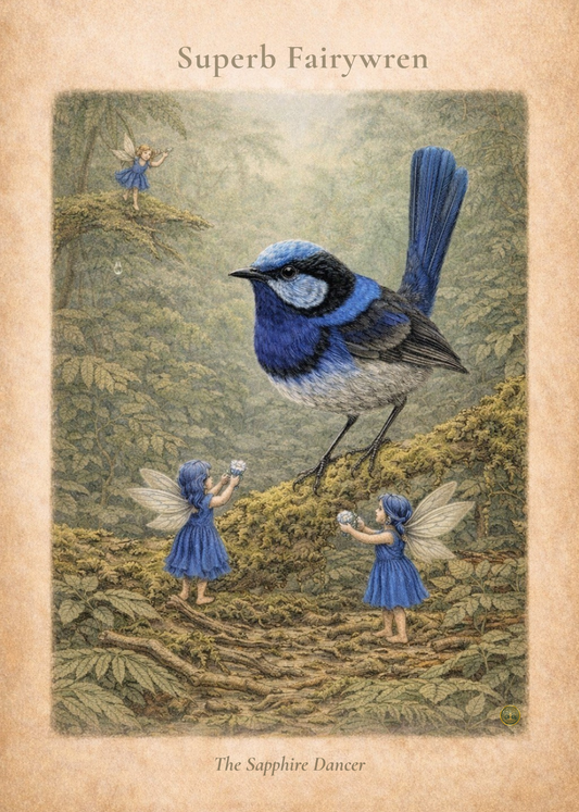 Superb Fairy Wren Art Print | Blue Wren Digital Download | Fairy Woodland Wall Art | Vintage Naturalist Illustration Print