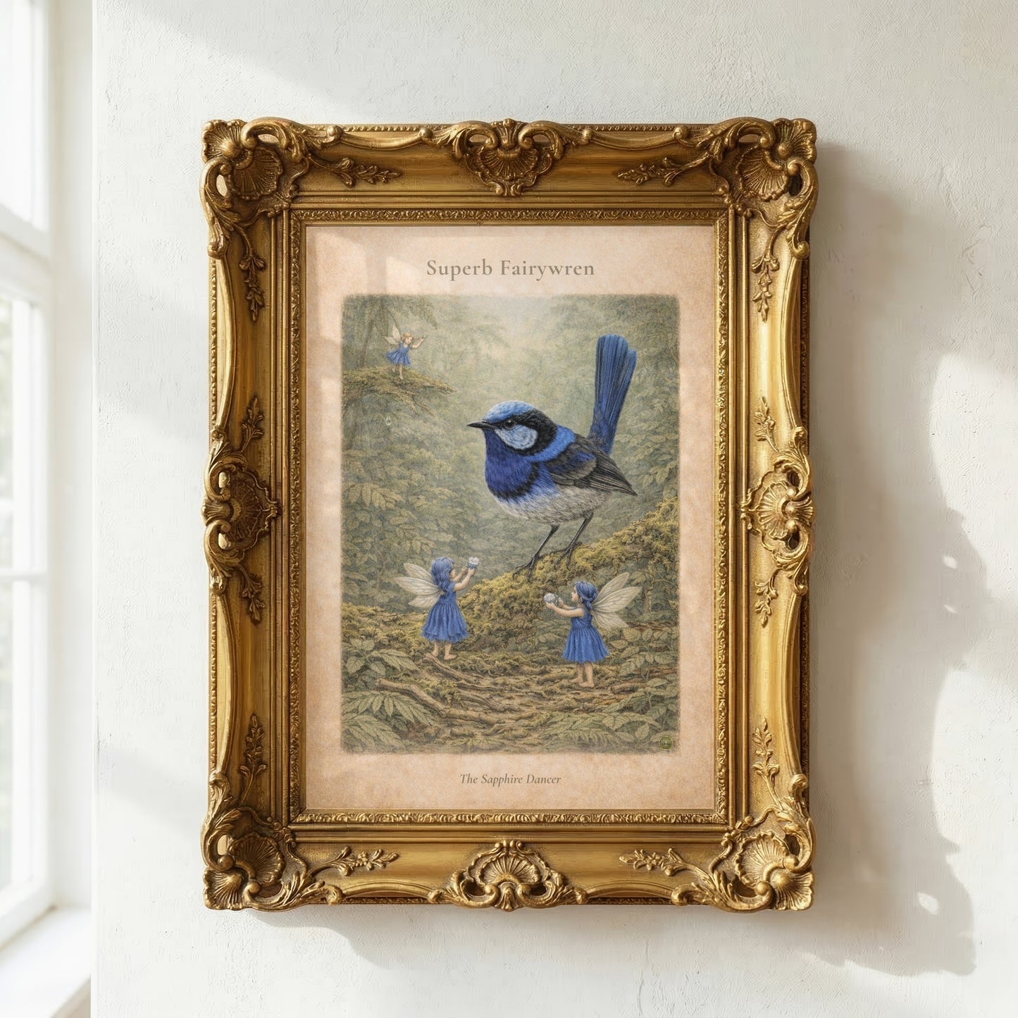 Superb Fairy Wren Art Print | Blue Wren Digital Download | Fairy Woodland Wall Art | Vintage Naturalist Illustration Print