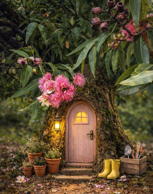 Flowering Eucalyptus Gum Fairy Door | Fairymount Fae Digital Art Print | Australian Flora