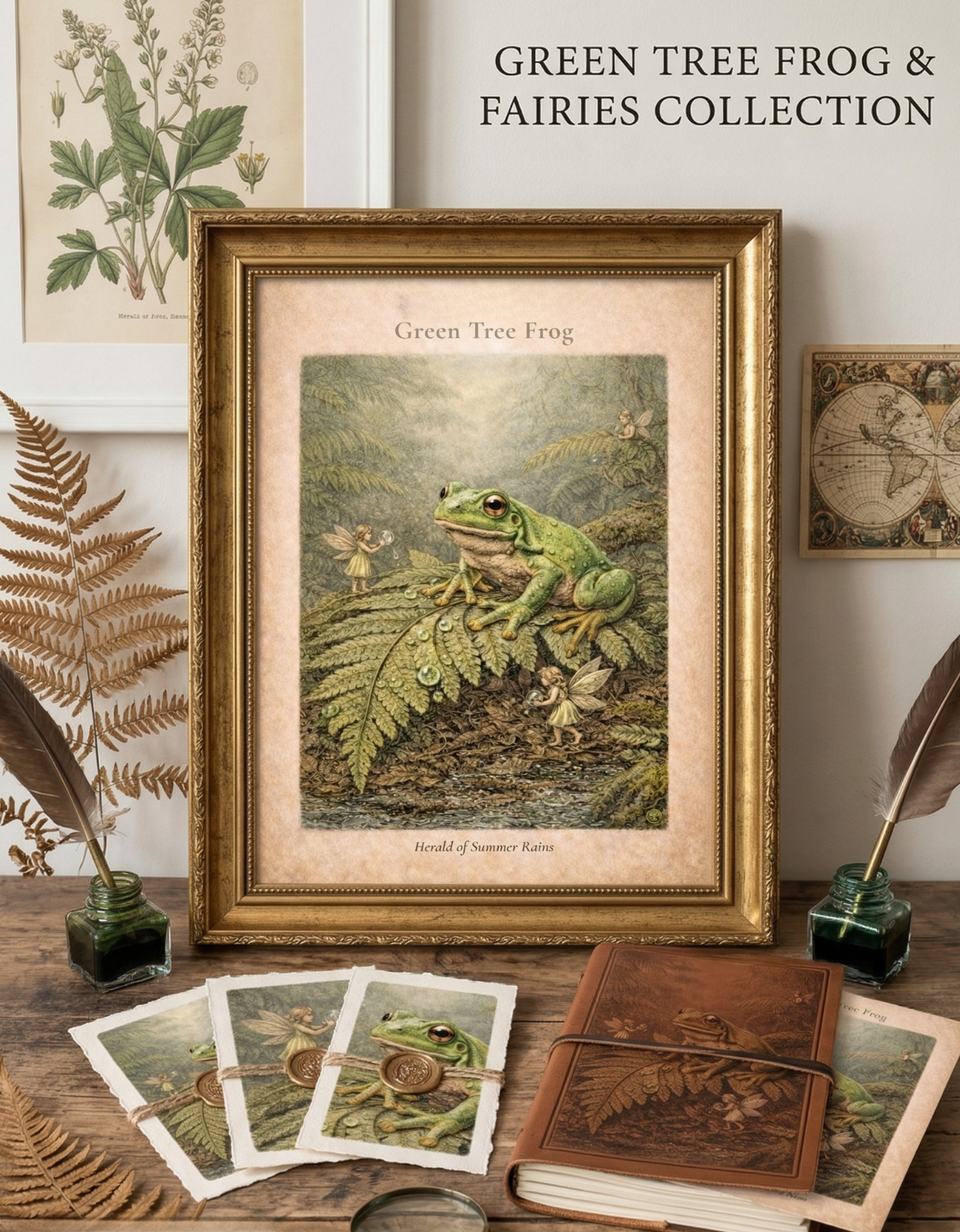 Green Tree Frog Art Print | Australian Wildlife Digital Download | Fairy Wall Art | Vintage Naturalist Illustration Print