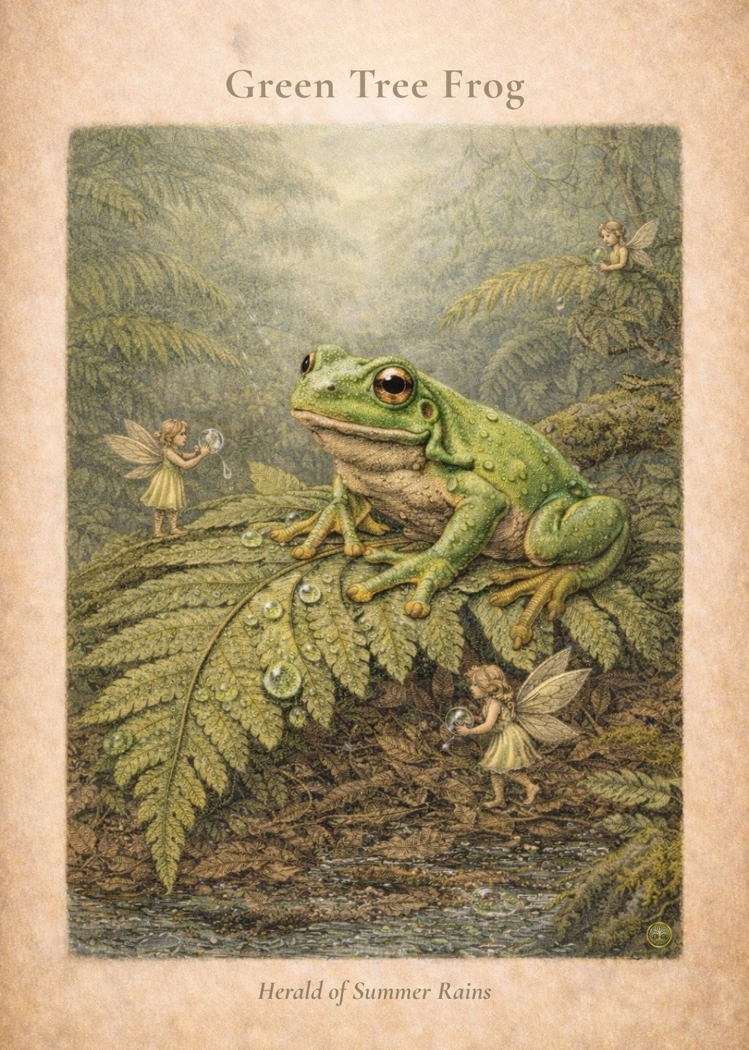 Green Tree Frog Art Print | Australian Wildlife Digital Download | Fairy Wall Art | Vintage Naturalist Illustration Print