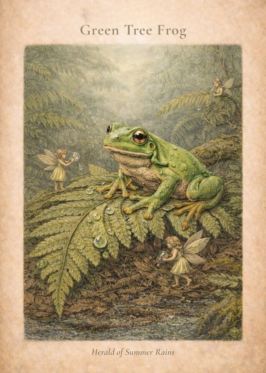 Green Tree Frog Art Print | Australian Wildlife Digital Download | Fairy Wall Art | Vintage Naturalist Illustration Print
