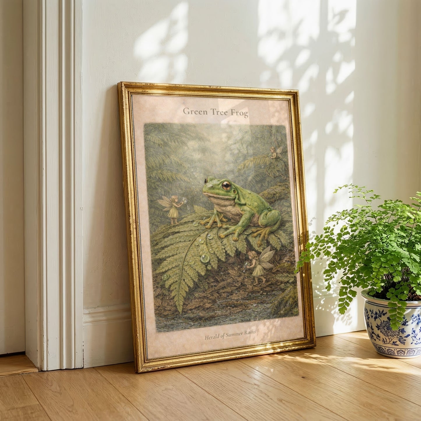 Green Tree Frog Art Print | Australian Wildlife Digital Download | Fairy Wall Art | Vintage Naturalist Illustration Print