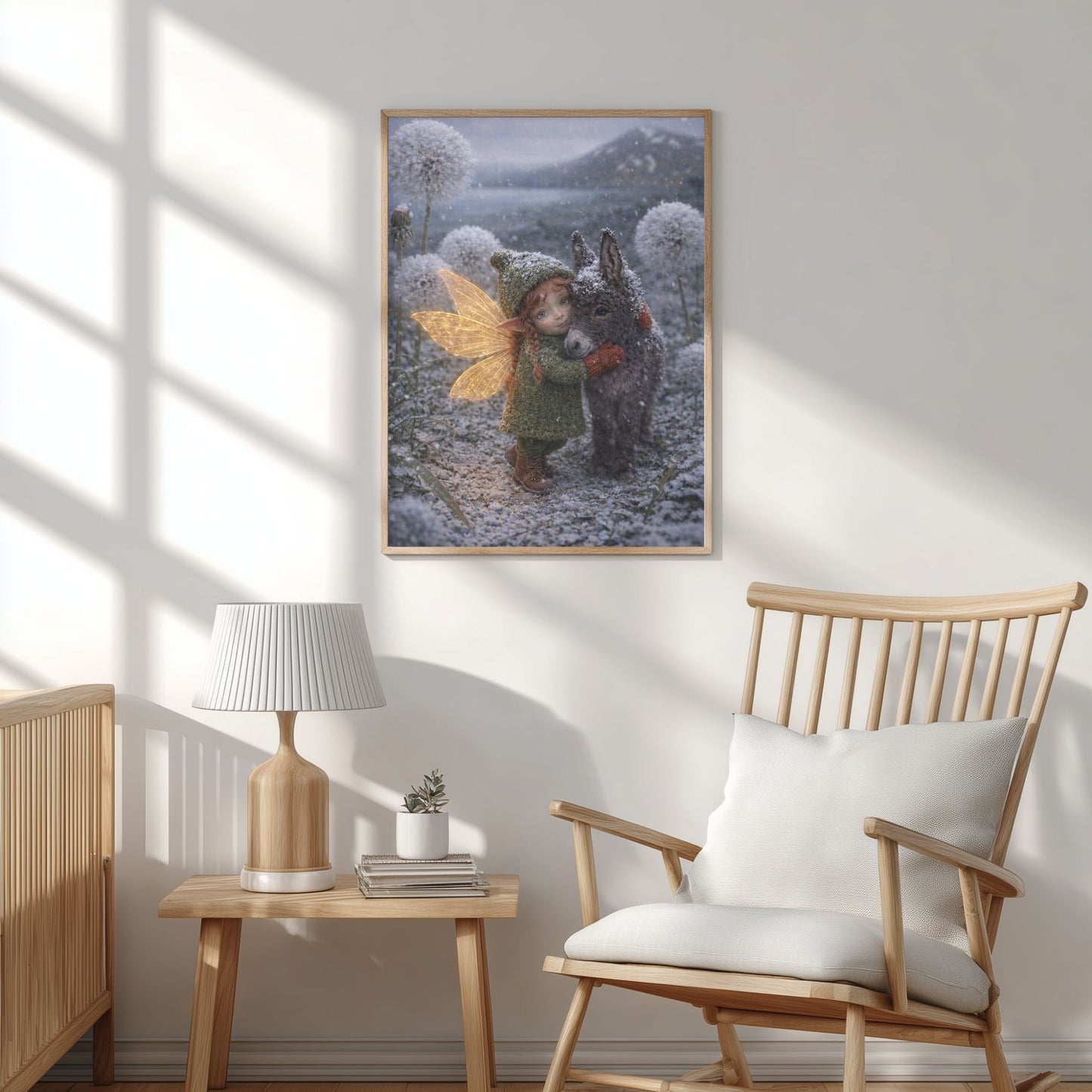 Winter Warmth Fairy Art Print | Grey Donkey Digital Download | Whimsical Fairy Wall Art | Fairymount Tiny Companions