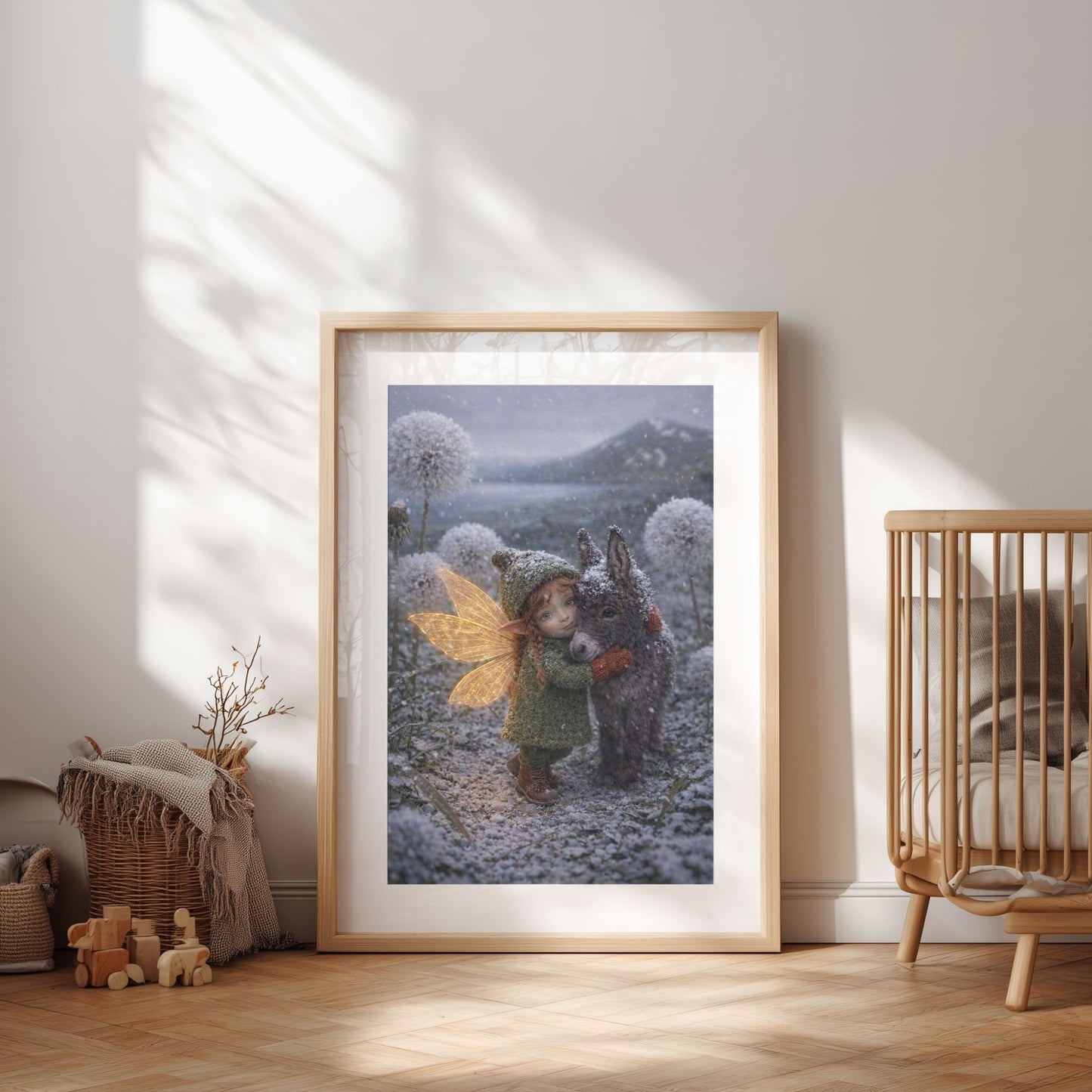 Winter Warmth Fairy Art Print | Grey Donkey Digital Download | Whimsical Fairy Wall Art | Fairymount Tiny Companions