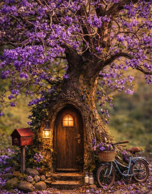 Jacaranda Fairy Door | Fairymount Fae Digital Art Print | Tree Illustration