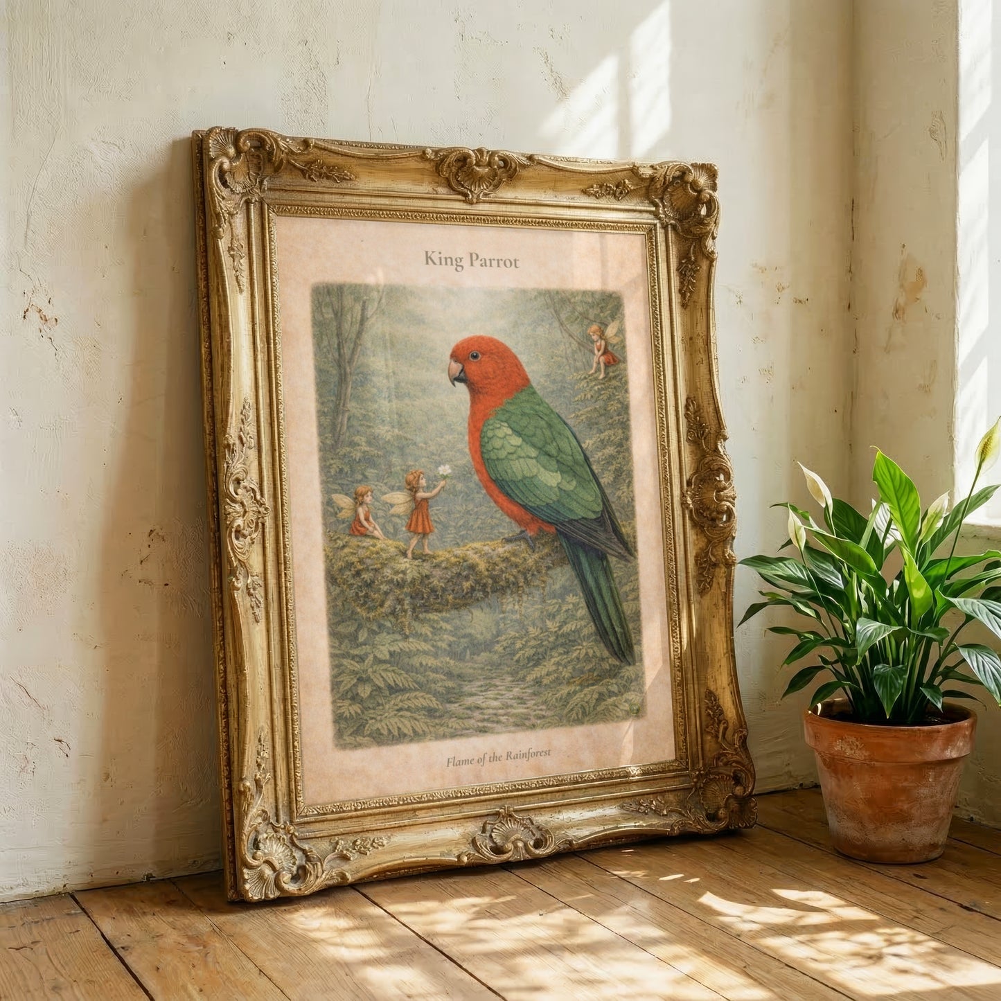 King Parrot Art Print | Australian Bird Digital Download | Fairy Rainforest Wall Art | Vintage Naturalist Illustration Print