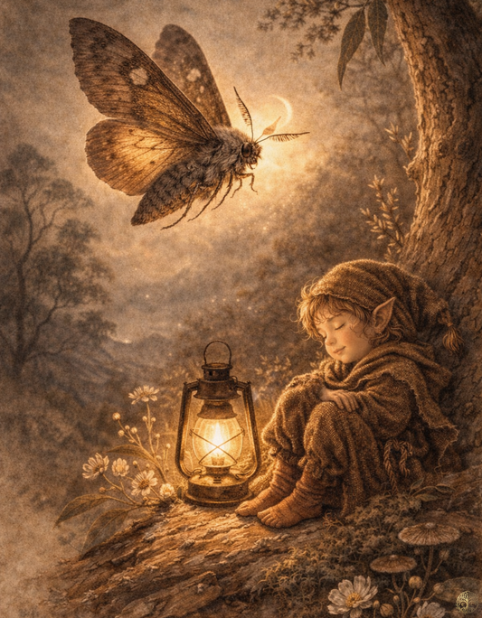 Bogong Moth Art Print | Australian Insect Digital Download | Sleeping Elf Fairy Wall Art | Vintage Naturalist Illustration Print