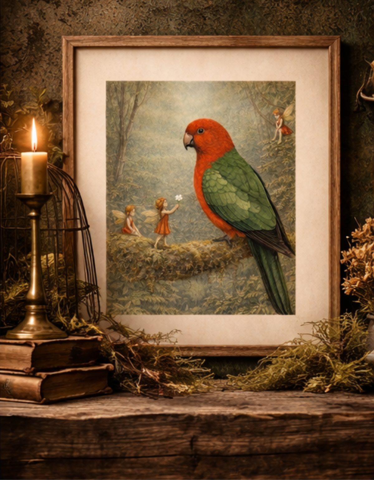 King Parrot Art Print | Australian Bird Digital Download | Fairy Rainforest Wall Art | Vintage Naturalist Illustration Print