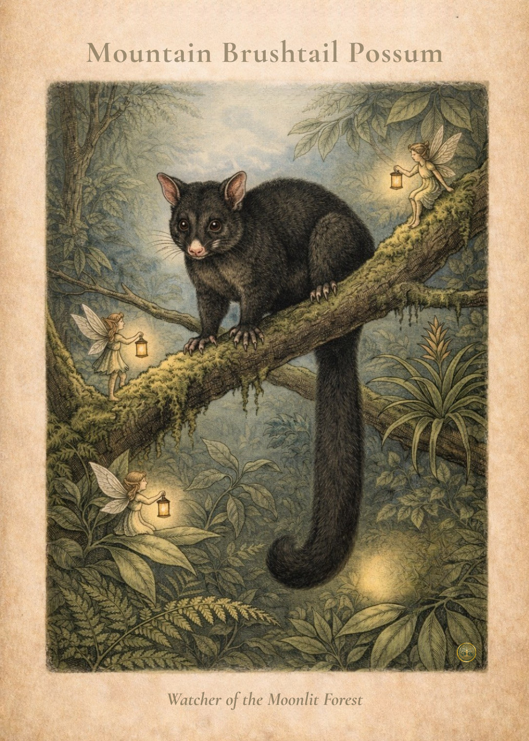 Mountain Brushtail Possum Art Print | Australian Wildlife Digital Download | Fairy Wall Art | Vintage Naturalist Illustration