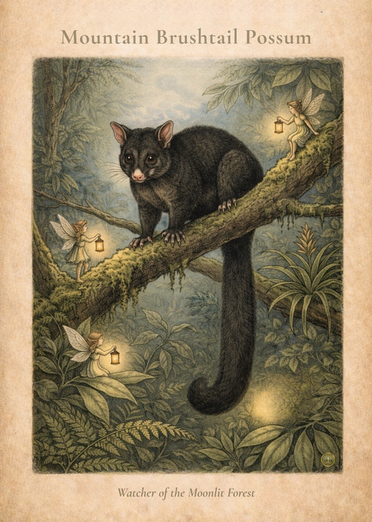 Mountain Brushtail Possum Art Print | Australian Wildlife Digital Download | Fairy Wall Art | Vintage Naturalist Illustration