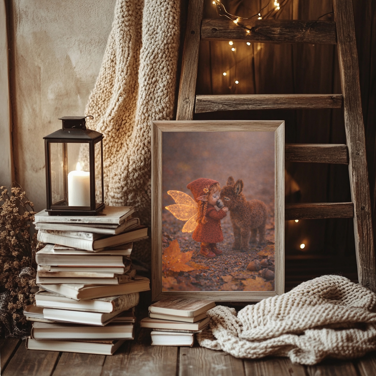 Autumn Kiss Fairy Art Print | Chestnut Donkey Digital Download | Whimsical Fairy Wall Art | Fairymount Tiny Companions