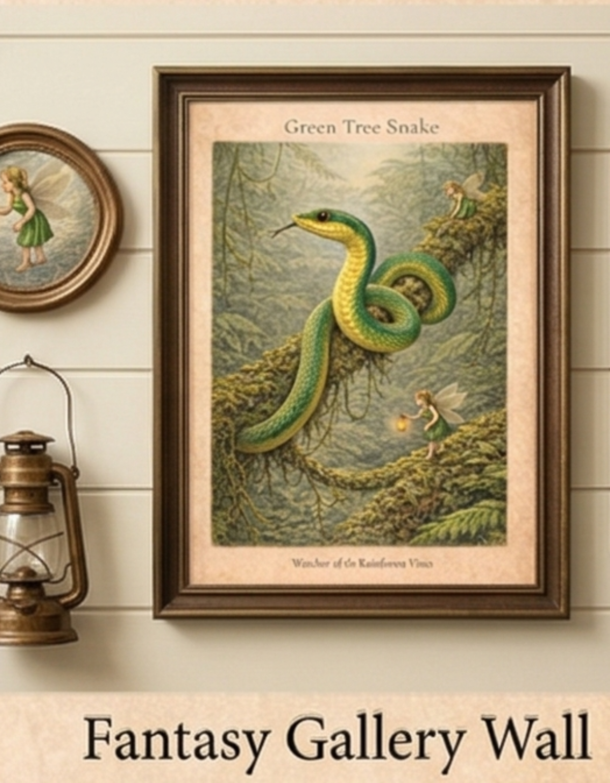 Green Tree Snake Art Print | Australian Reptile Digital Download | Fairy Rainforest Wall Art | Vintage Naturalist Illustration