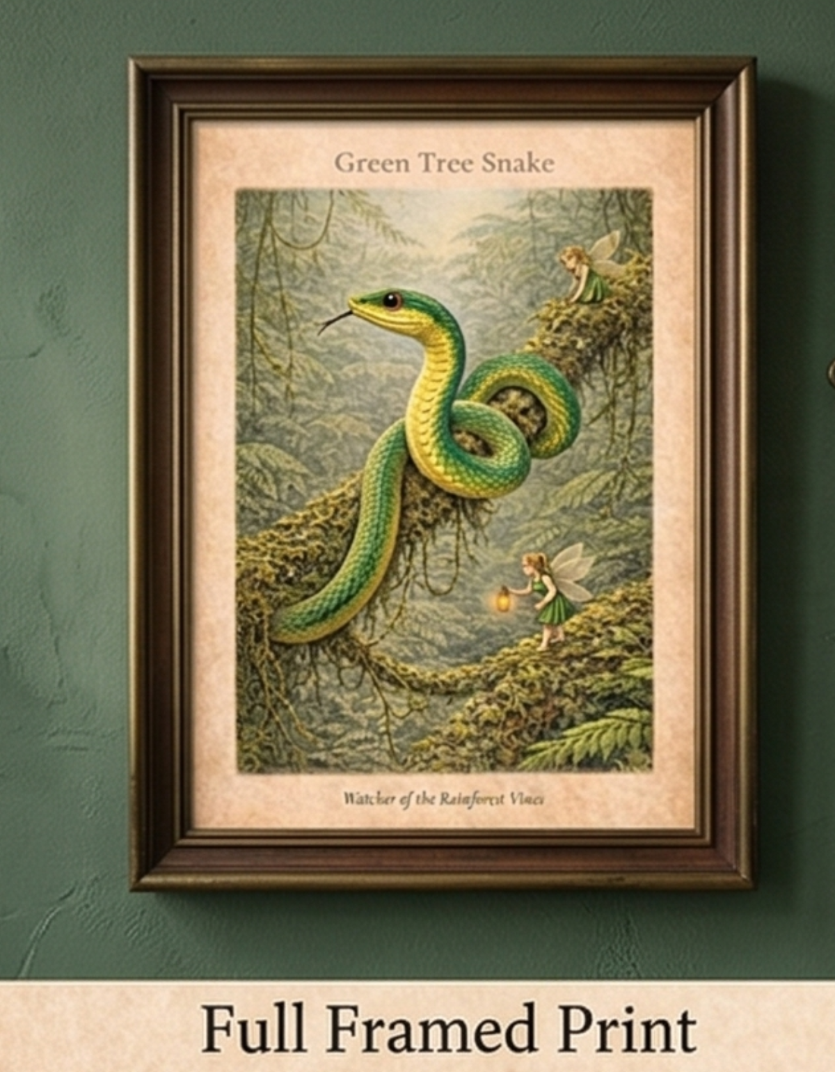 Green Tree Snake Art Print | Australian Reptile Digital Download | Fairy Rainforest Wall Art | Vintage Naturalist Illustration