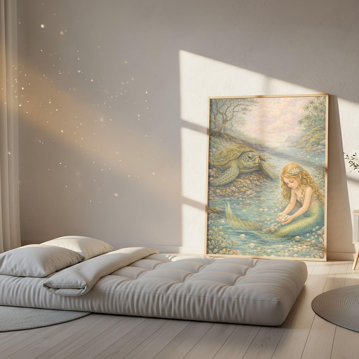 Nature's Pearls Mermaid Art Print | Sea Turtle Digital Download | Coastal Mermaid Wall Art | Watercolour Illustration Print